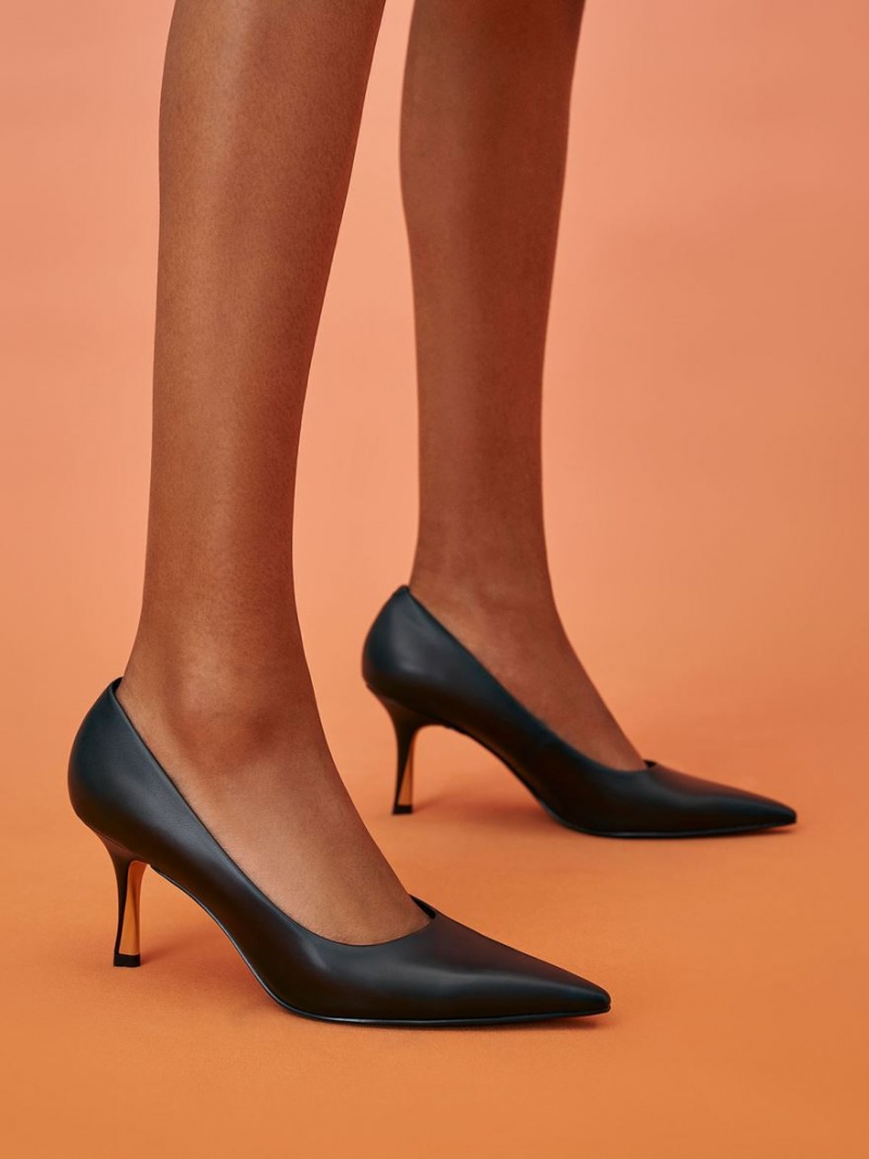 Charles & Keith Sculptural Heel Pointed-Kappe Pumps Schwarz | 124TWFBVS