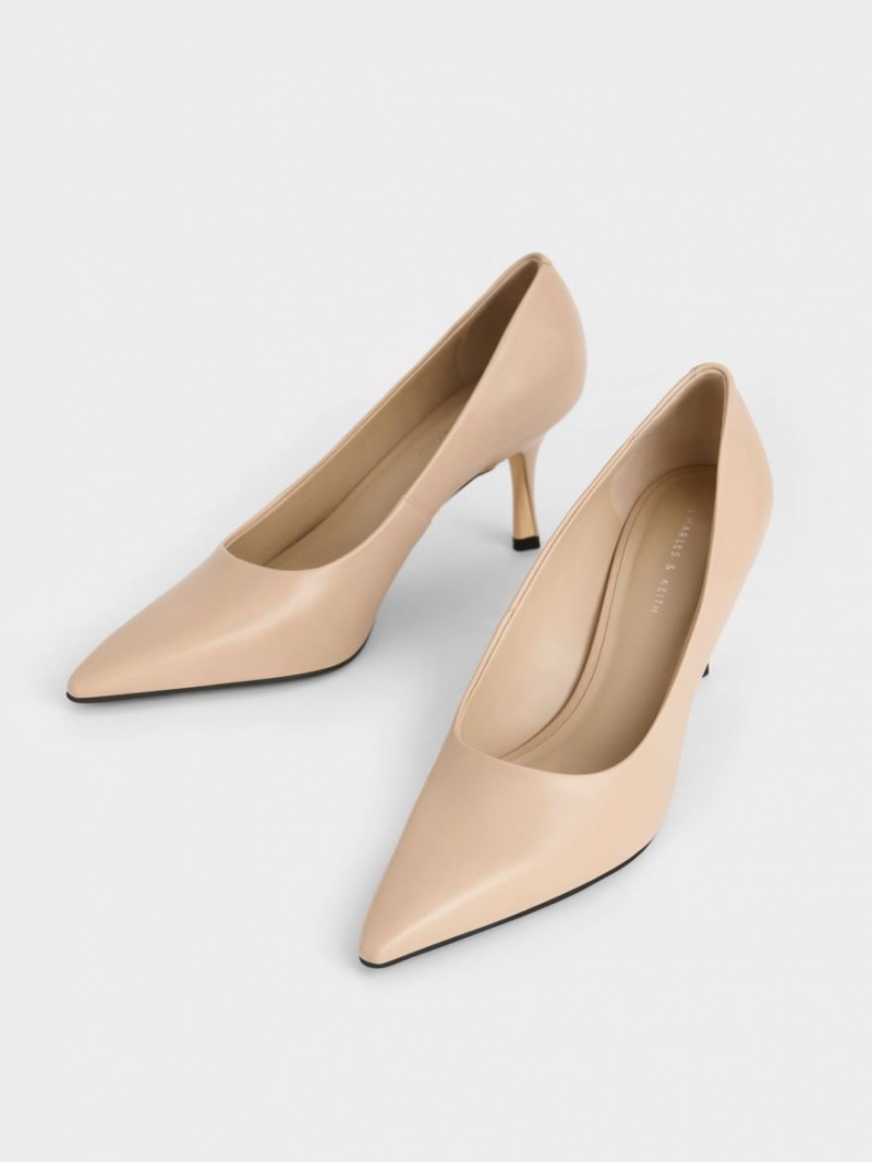 Charles & Keith Sculptural Heel Pointed-Kappe Pumps Beige | 310TUKRXS