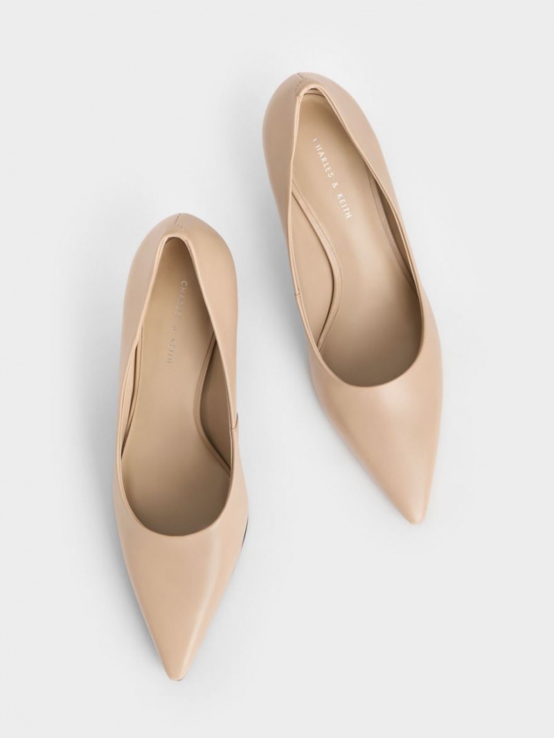 Charles & Keith Sculptural Heel Pointed-Kappe Pumps Beige | 310TUKRXS