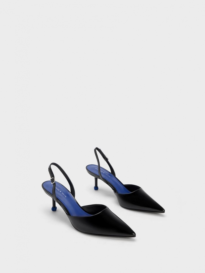 Charles & Keith Sculptural Heel Slingback Pumps Schwarz | 579ATCQFZ