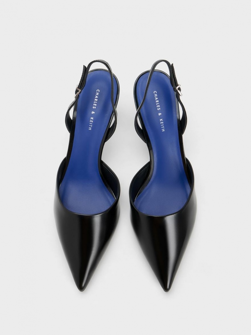 Charles & Keith Sculptural Heel Slingback Pumps Schwarz | 579ATCQFZ