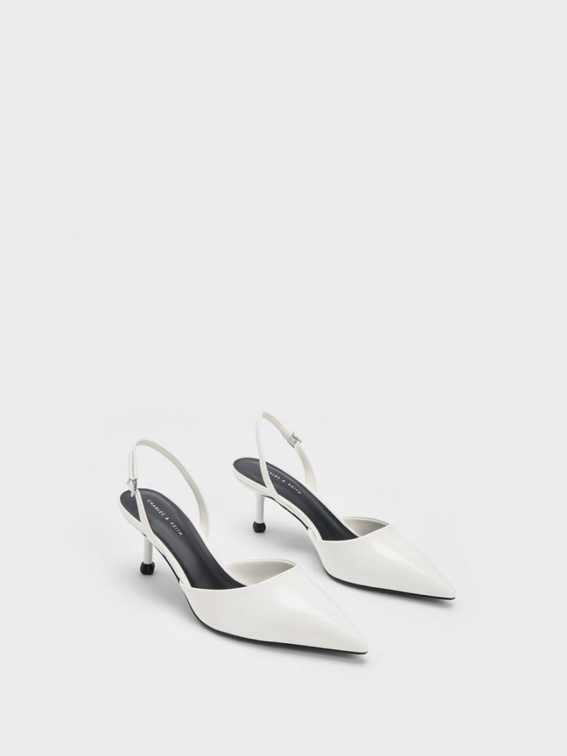 Charles & Keith Sculptural Heel Slingback Pumps Weiß | 405DNGBMQ