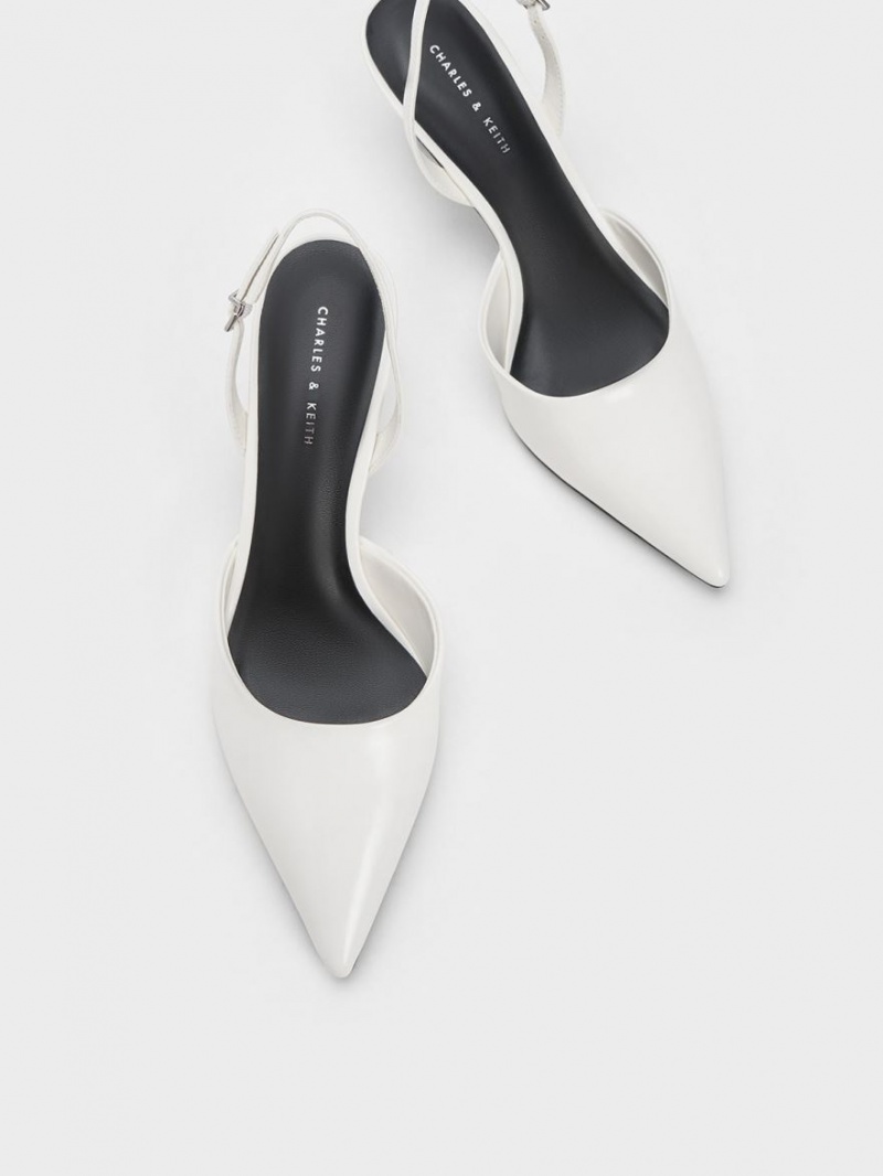 Charles & Keith Sculptural Heel Slingback Pumps Weiß | 405DNGBMQ