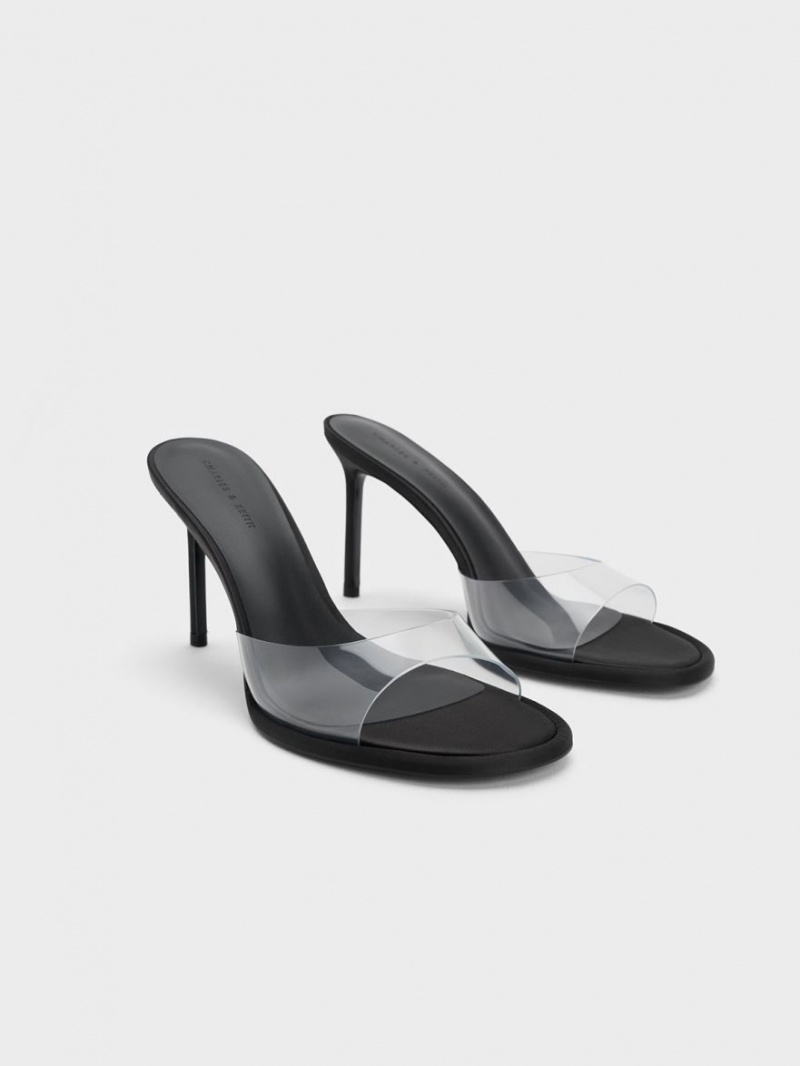 Charles & Keith See-Through Cylindrical Heel Mules Schwarz | 796XNSVAH