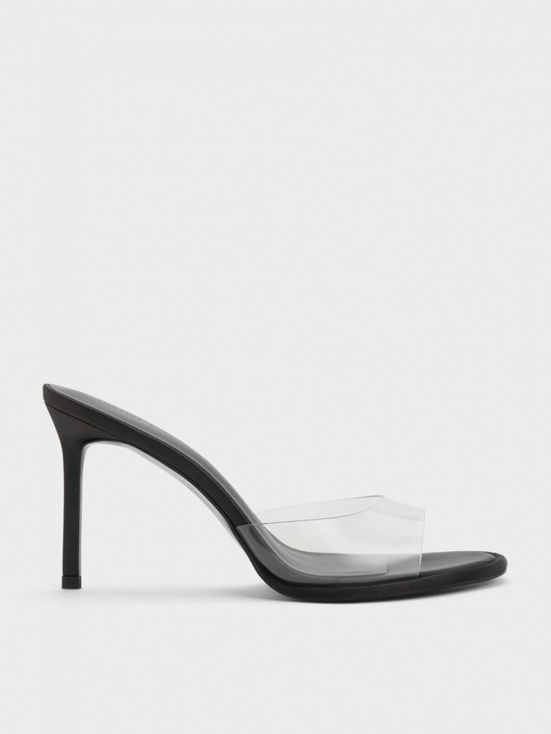 Charles & Keith See-Through Cylindrical Heel Mules Schwarz | 796XNSVAH