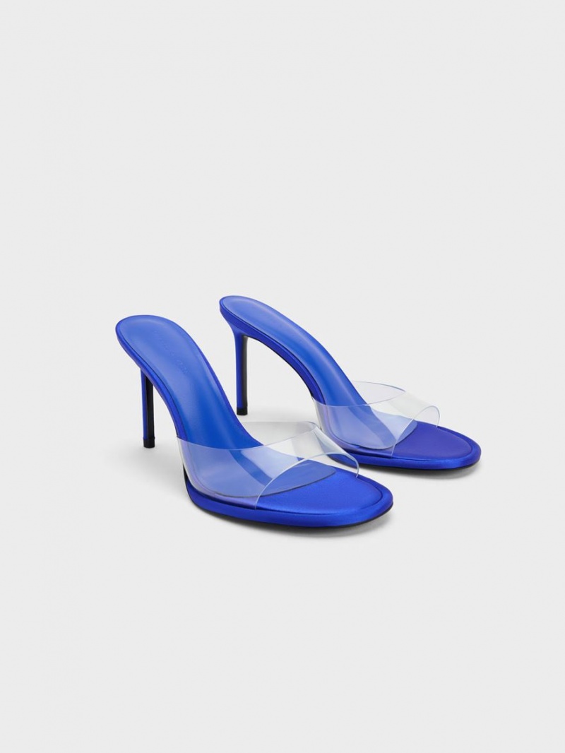 Charles & Keith See-Through Cylindrical Heel Mules Blau | 971ZGRMBD