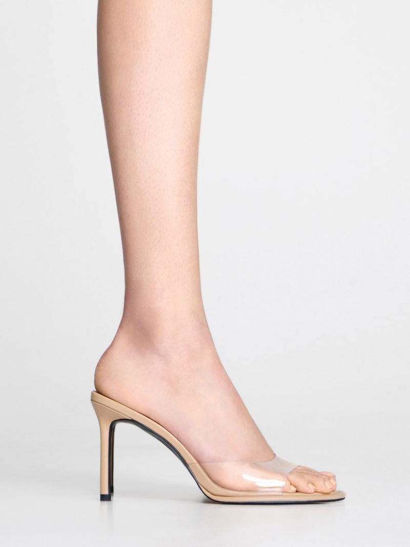 Charles & Keith See-Through Cylindrical Heel Mules Beige | 782MDYXRN