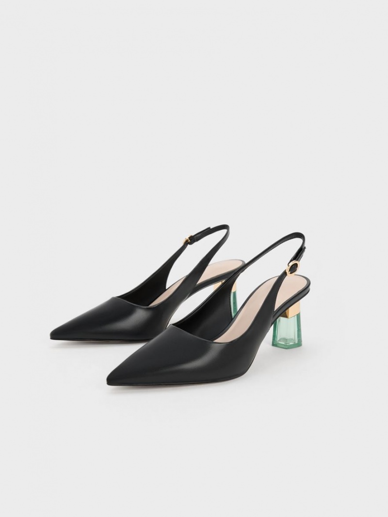 Charles & Keith See-Through Trapeze Heel Slingback Pumps Schwarz | 432RYFICV