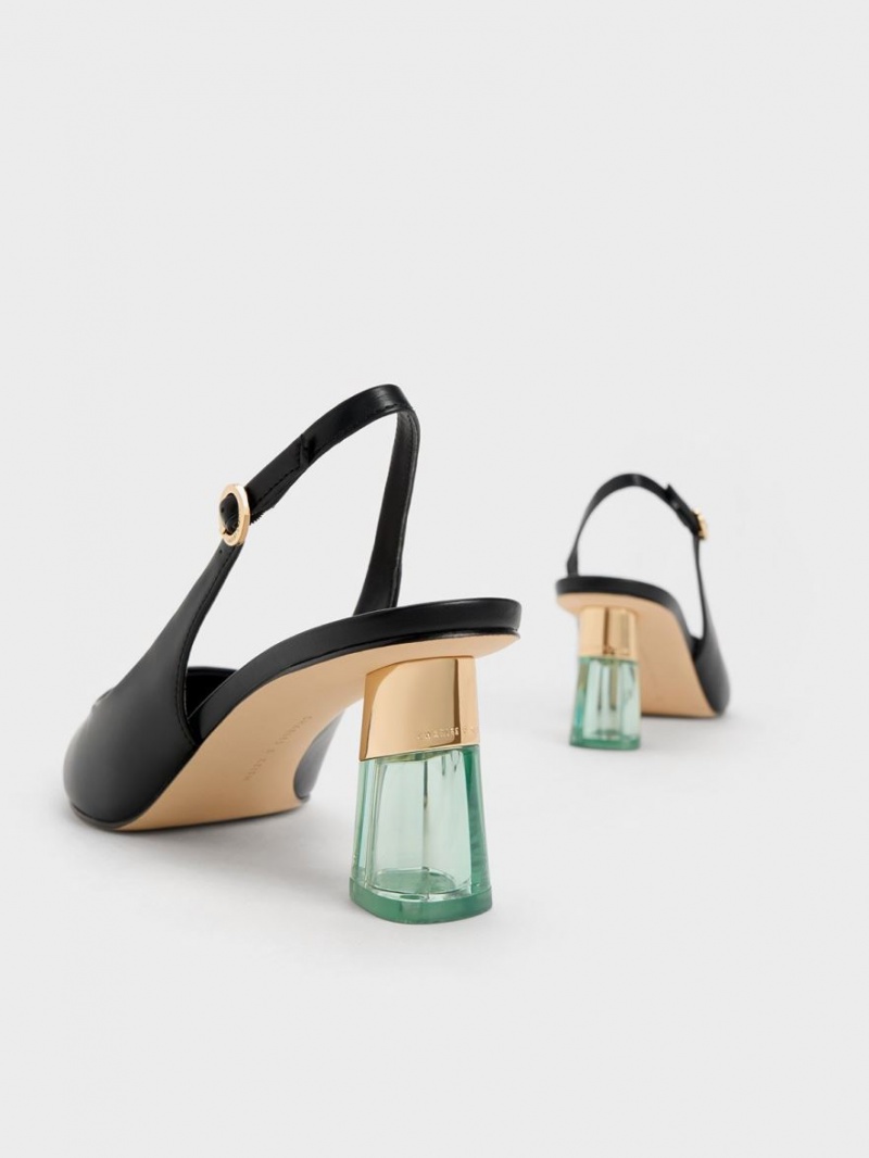 Charles & Keith See-Through Trapeze Heel Slingback Pumps Schwarz | 432RYFICV