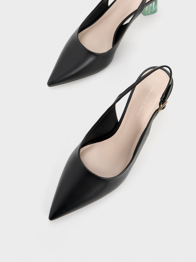 Charles & Keith See-Through Trapeze Heel Slingback Pumps Schwarz | 432RYFICV