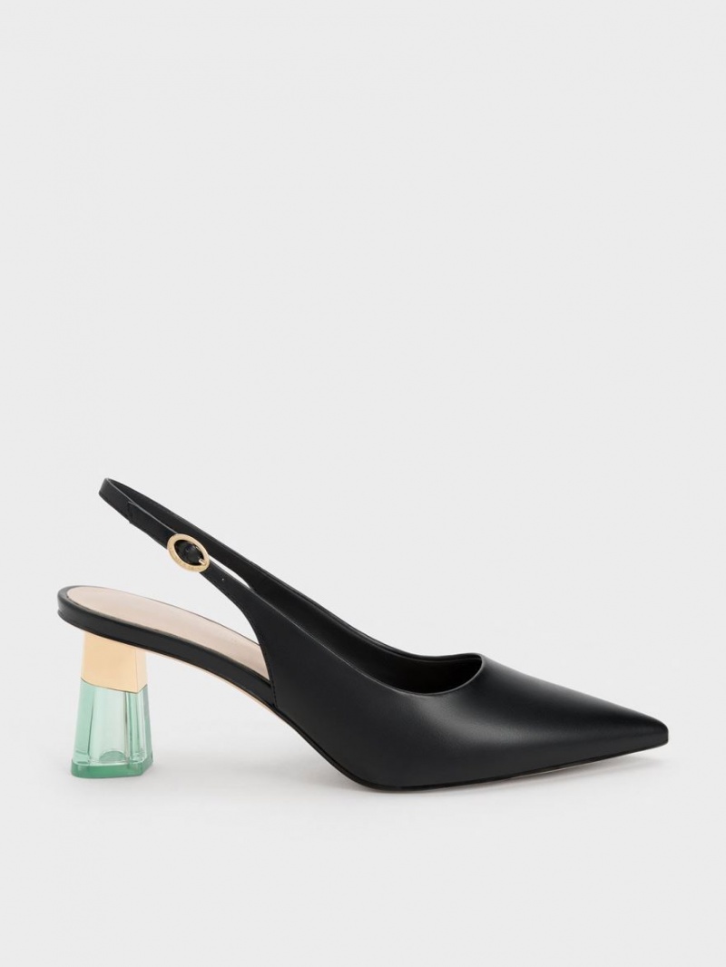 Charles & Keith See-Through Trapeze Heel Slingback Pumps Schwarz | 432RYFICV