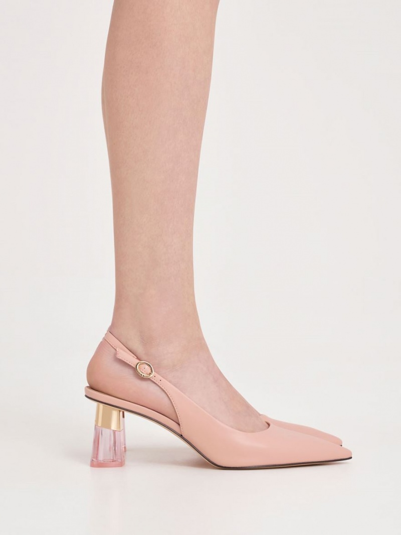 Charles & Keith See-Through Trapeze Heel Slingback Pumps Rosa | 135PJACRX