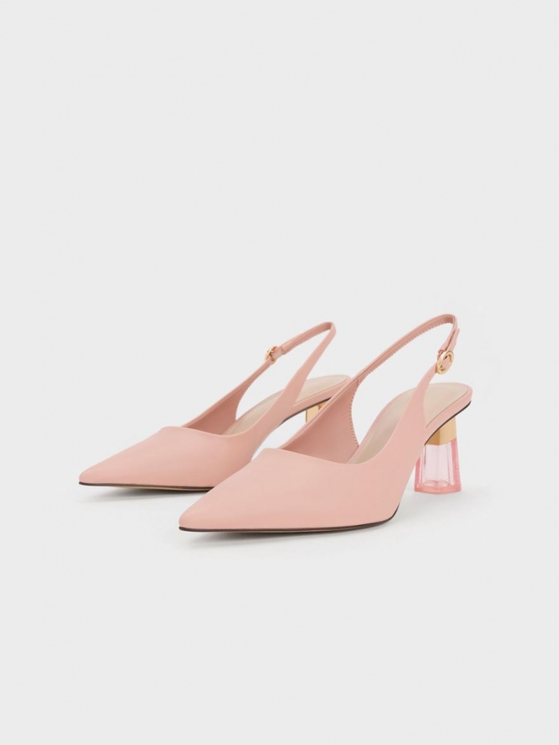 Charles & Keith See-Through Trapeze Heel Slingback Pumps Rosa | 135PJACRX