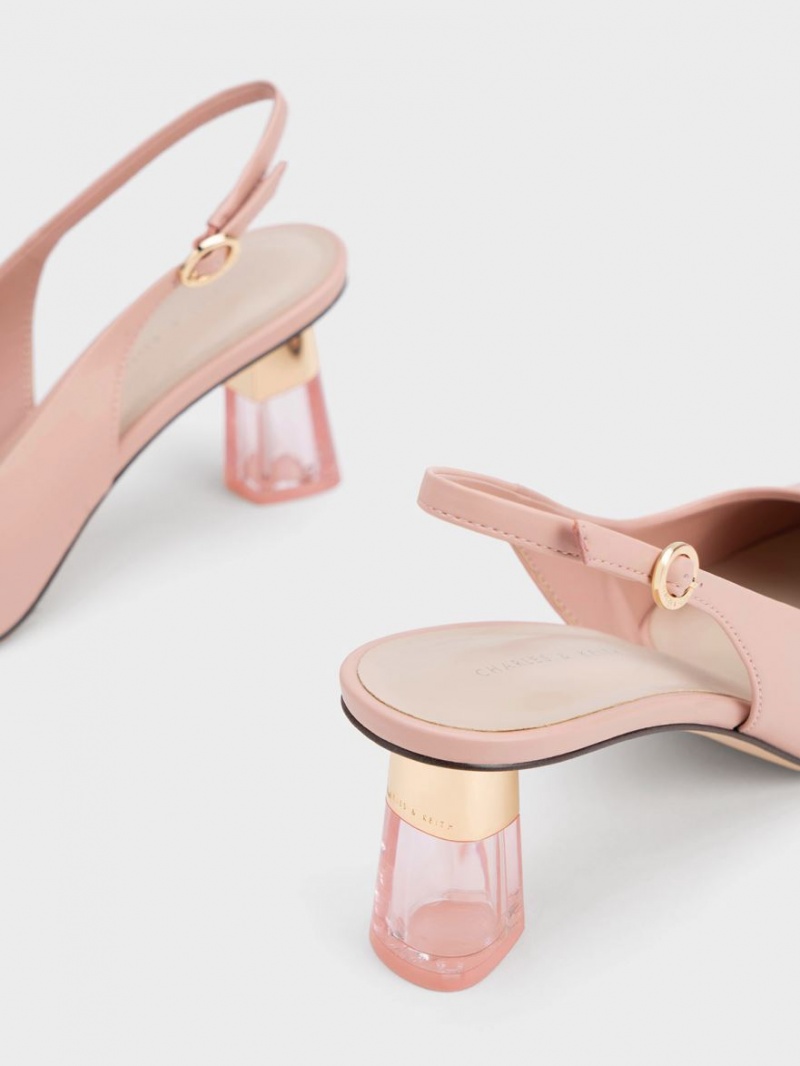 Charles & Keith See-Through Trapeze Heel Slingback Pumps Rosa | 135PJACRX