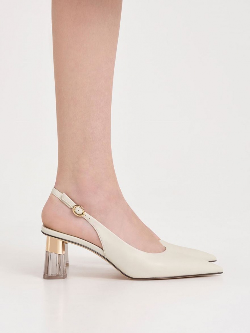 Charles & Keith See-Through Trapeze Heel Slingback Pumps Weiß | 693GVFMBT