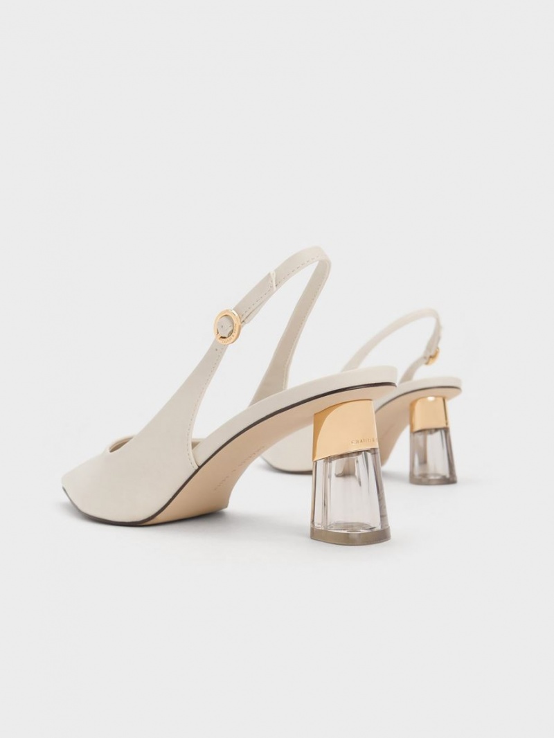 Charles & Keith See-Through Trapeze Heel Slingback Pumps Weiß | 693GVFMBT