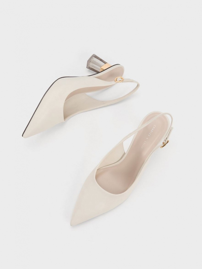 Charles & Keith See-Through Trapeze Heel Slingback Pumps Weiß | 693GVFMBT