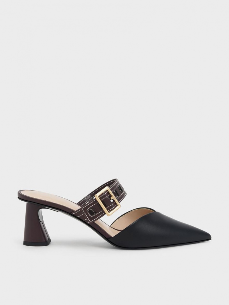 Charles & Keith Sepphe Cut-Out Riemen Absatz Mule Pumps Schwarz | 043WQAGDE