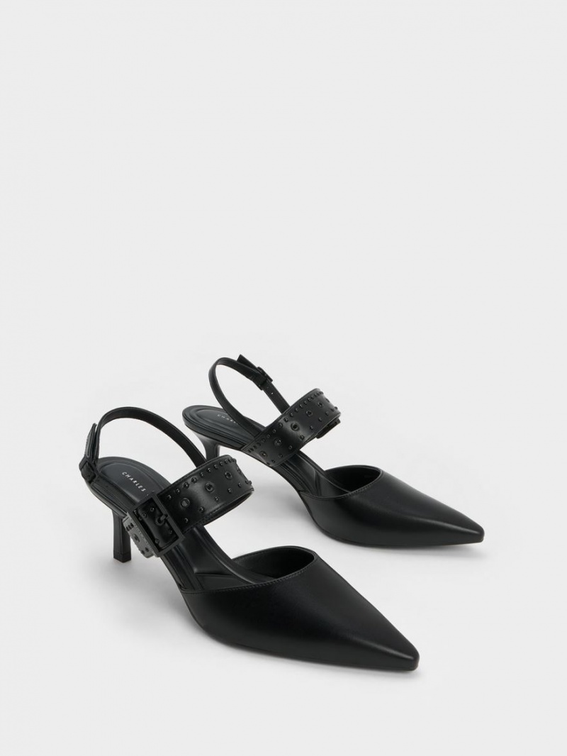 Charles & Keith Sepphe Grommet Slingback Pumps Schwarz | 947JZHBNE