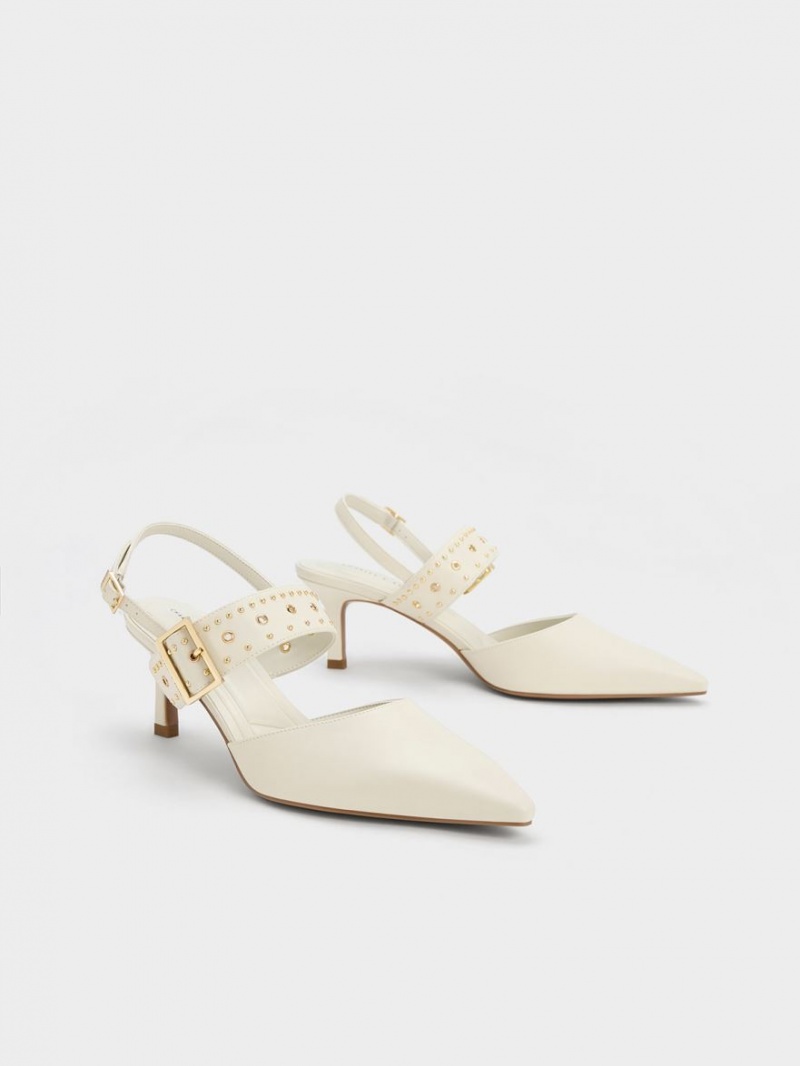 Charles & Keith Sepphe Grommet Slingback Pumps Weiß | 297FUOINC