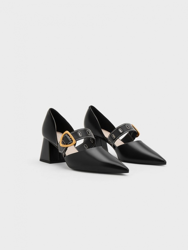 Charles & Keith Sepphe Metallic Schnallen D'Orsay Pumps Schwarz | 217PLWJHY