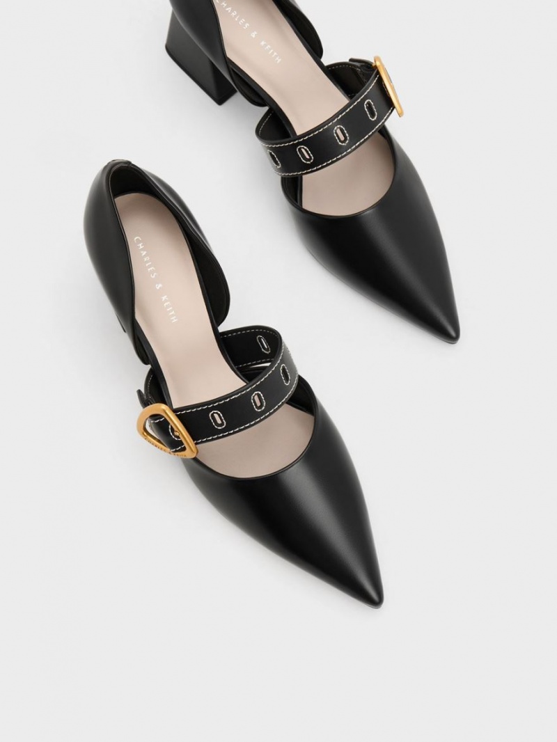 Charles & Keith Sepphe Metallic Schnallen D'Orsay Pumps Schwarz | 217PLWJHY