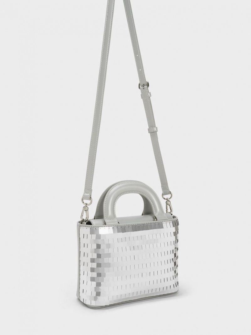 Charles & Keith Sequinned Double Handle Tragetaschen Silber | 204LEDUXV