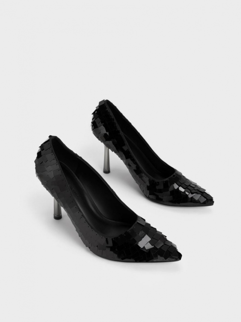 Charles & Keith Sequinned Stiletto Heel Pumps Schwarz | 302VIQYTM