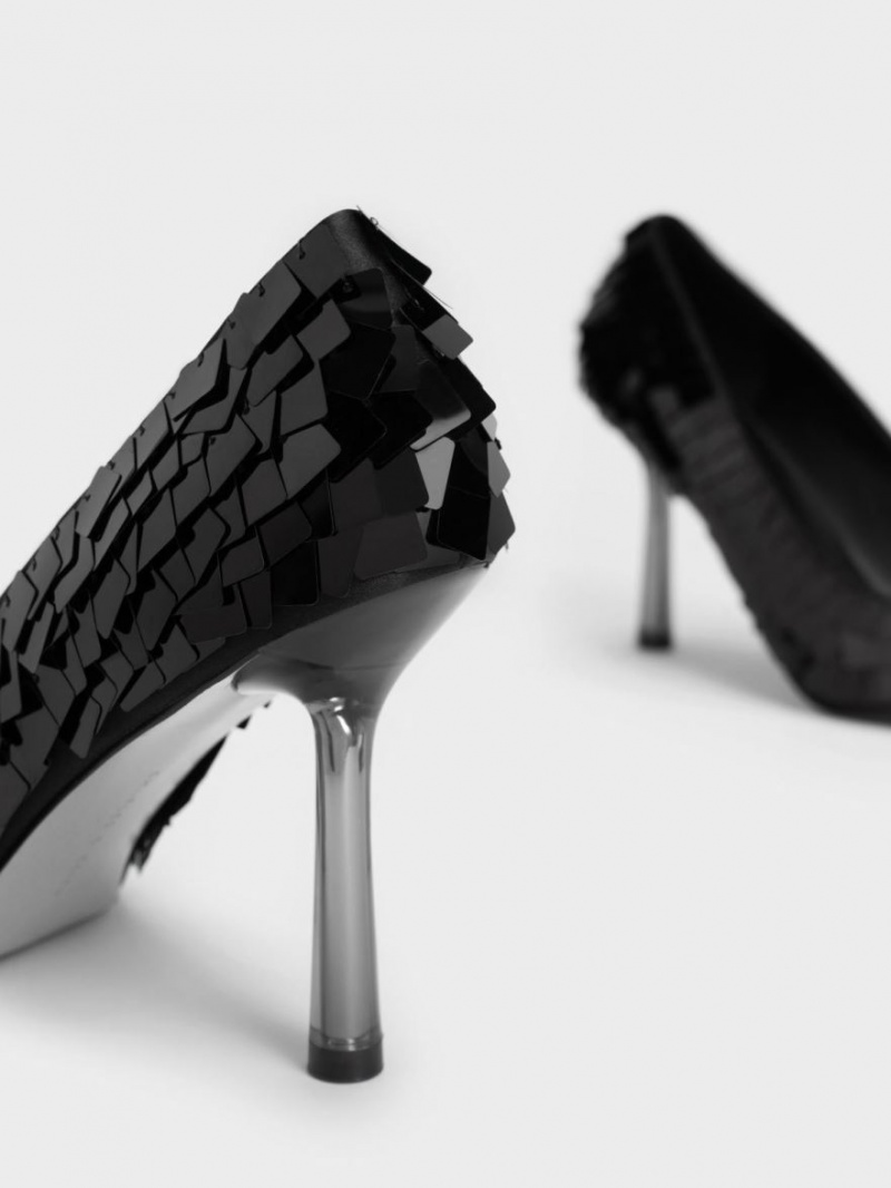 Charles & Keith Sequinned Stiletto Heel Pumps Schwarz | 302VIQYTM