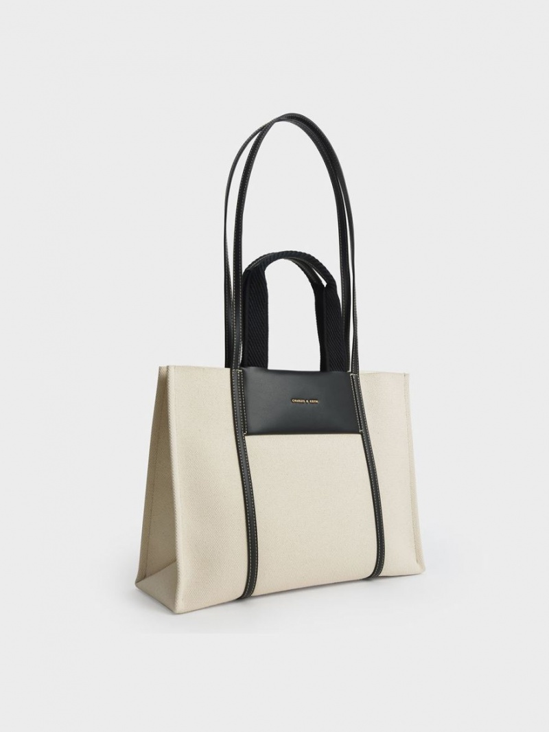 Charles & Keith Shalia Canvas Tragetaschen Weiß | 721KJIWBM