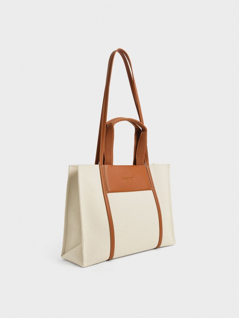 Charles & Keith Shalia Canvas Tragetaschen Braun | 367WCTULR