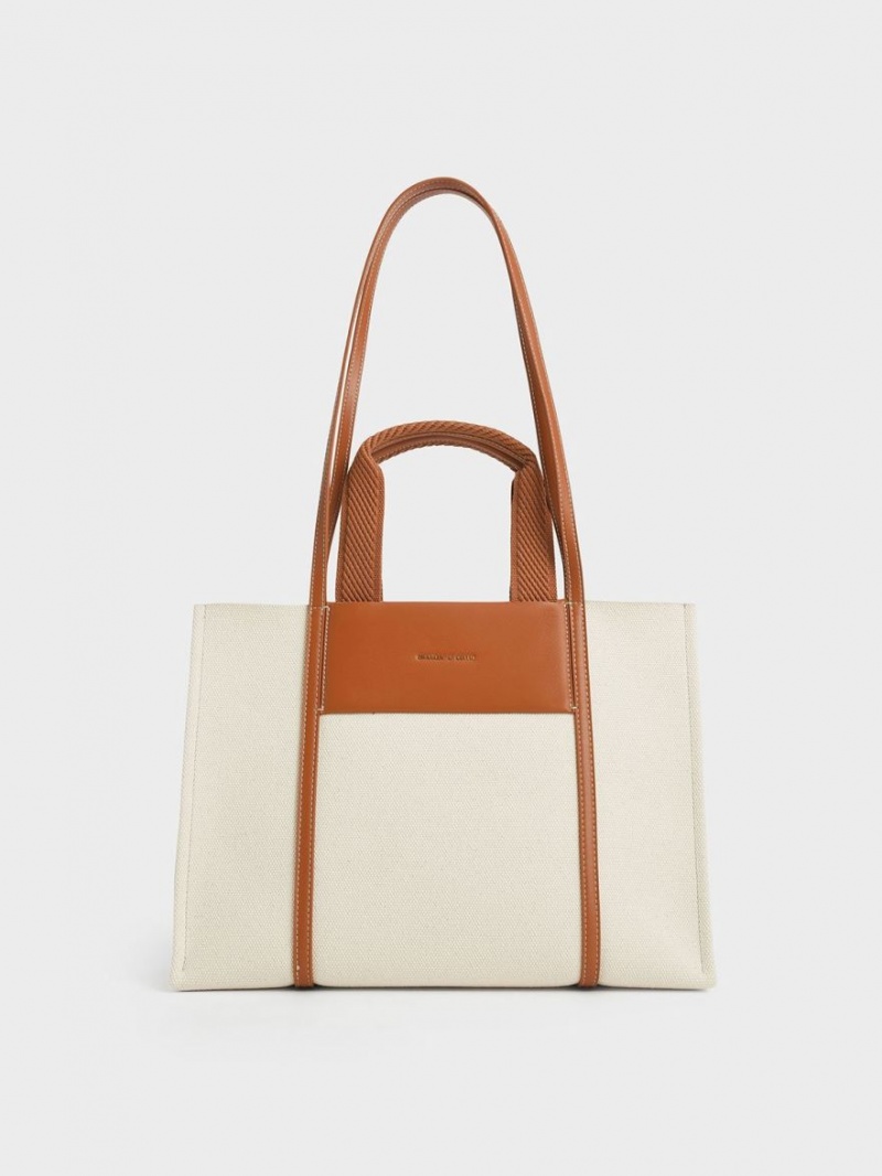 Charles & Keith Shalia Canvas Tragetaschen Braun | 367WCTULR