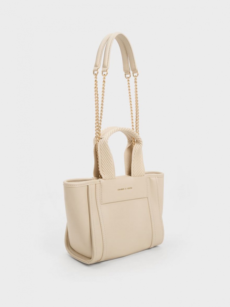 Charles & Keith Shalia Chain-Handle Tragetaschen Beige | 296USCZVL