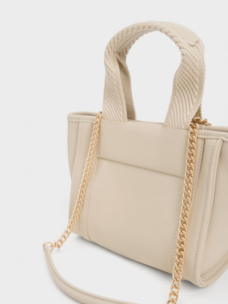 Charles & Keith Shalia Chain-Handle Tragetaschen Beige | 296USCZVL