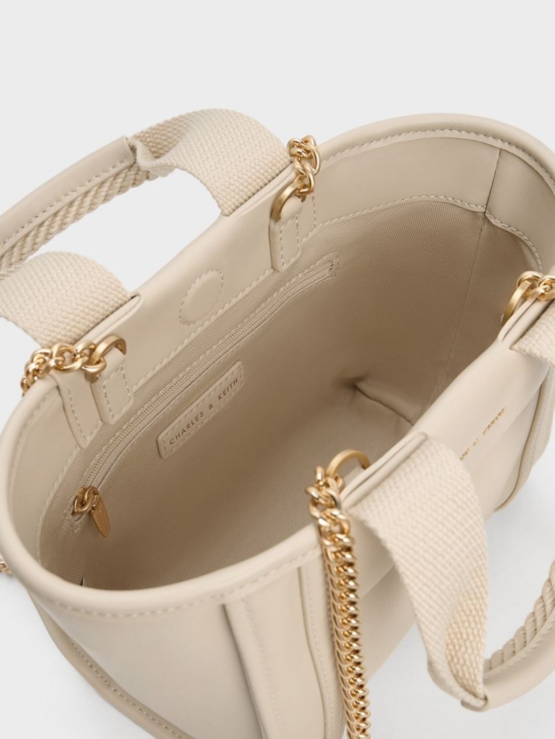 Charles & Keith Shalia Chain-Handle Tragetaschen Beige | 296USCZVL