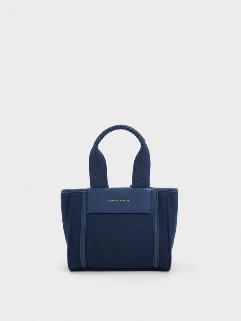 Charles & Keith Shalia Textured Chain-Handle Tragetaschen Navy | 367PEKQWY