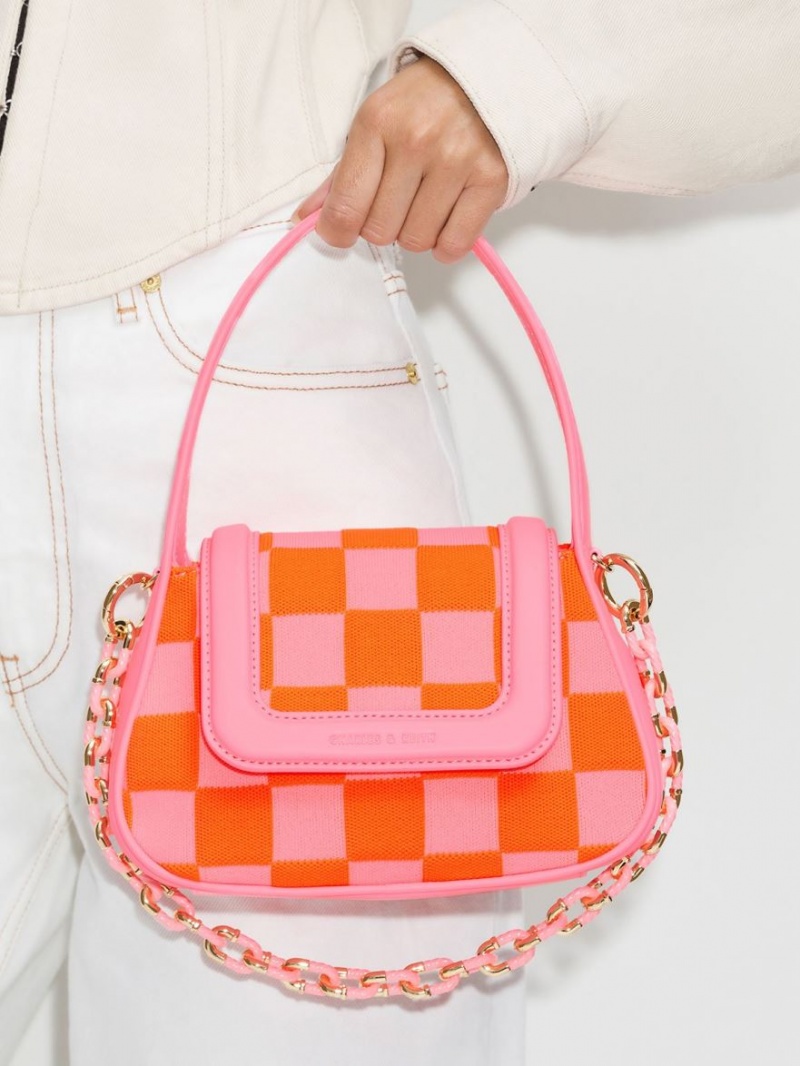 Charles & Keith Shiloh Checkerboard Top Handtasche Rosa | 986PFRNCY