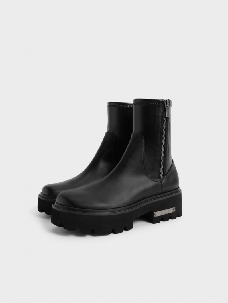 Charles & Keith Side-Zip Stiefeletten Schwarz | 568ZEOIQX