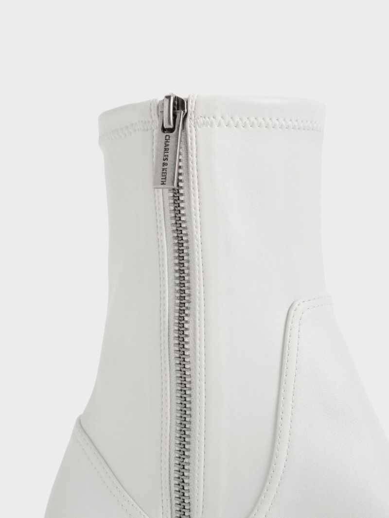 Charles & Keith Side-Zip Stiefeletten Weiß | 760BUVAMI