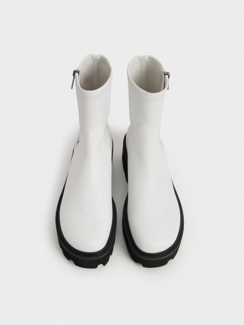 Charles & Keith Side-Zip Stiefeletten Weiß | 760BUVAMI