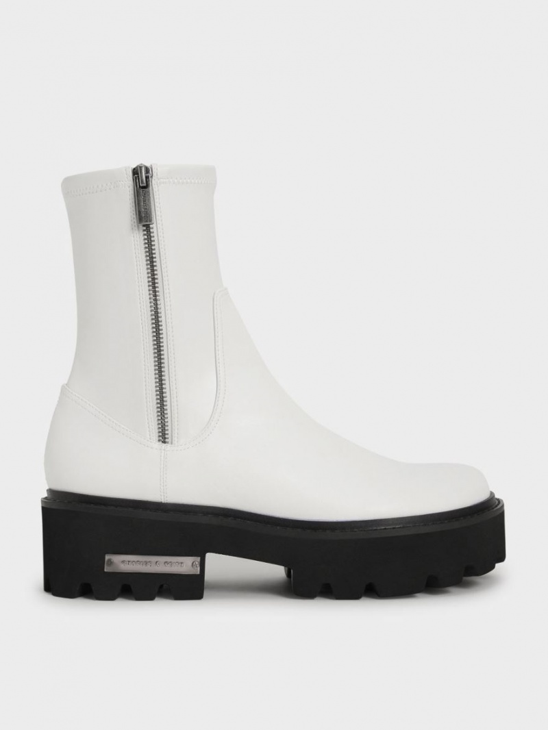 Charles & Keith Side-Zip Stiefeletten Weiß | 760BUVAMI