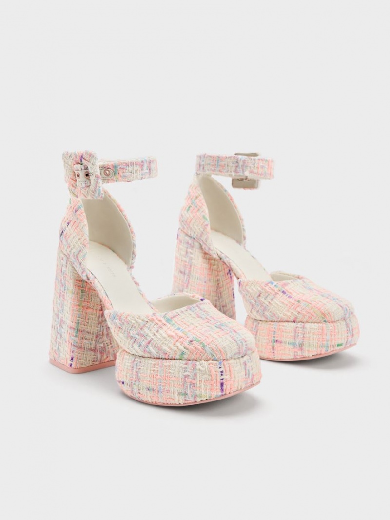 Charles & Keith Sinead Tweed Buckled D'Orsay Plattform Pumps Mehrfarbig | 798JTIHQN