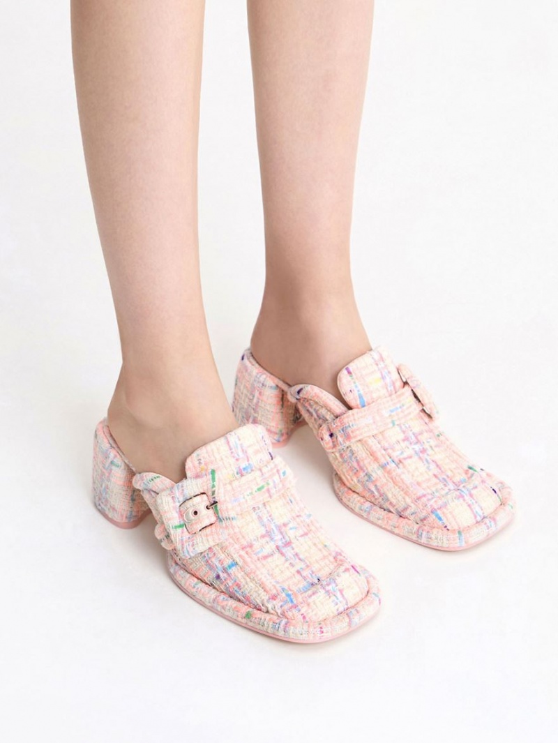 Charles & Keith Sinead Tweed Buckled Loafer Mules Mehrfarbig | 529FUHZXD