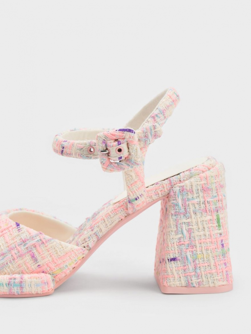 Charles & Keith Sinead Tweed Trapeze Heel Buckled Sandalen Absatz Mehrfarbig | 407GESNBK