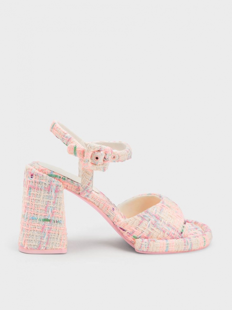 Charles & Keith Sinead Tweed Trapeze Heel Buckled Sandalen Absatz Mehrfarbig | 407GESNBK