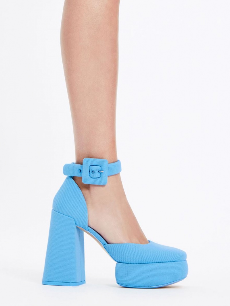 Charles & Keith Sinead Woven Buckled D'Orsay Plattform Pumps Blau | 534TNJIRK