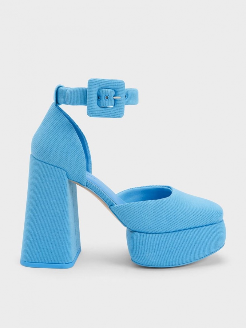 Charles & Keith Sinead Woven Buckled D'Orsay Plattform Pumps Blau | 534TNJIRK