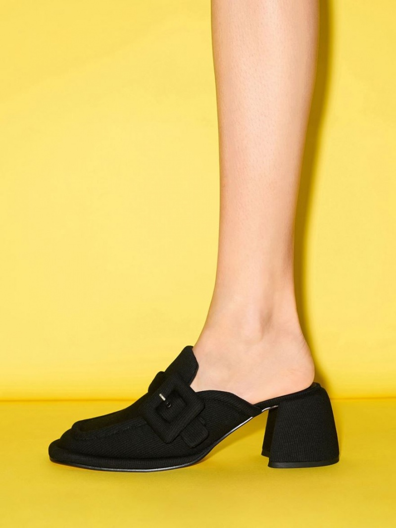 Charles & Keith Sinead Woven Buckled Loafer Mules Schwarz | 291XCZVFD