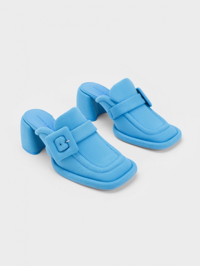 Charles & Keith Sinead Woven Buckled Loafer Mules Blau | 639BXKJZF