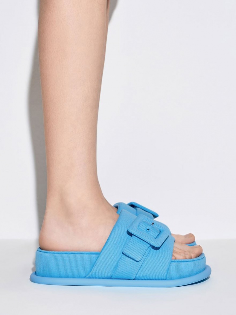 Charles & Keith Sinead Woven Buckled Rutschen Sie Sandalen Blau | 540ECUSWY